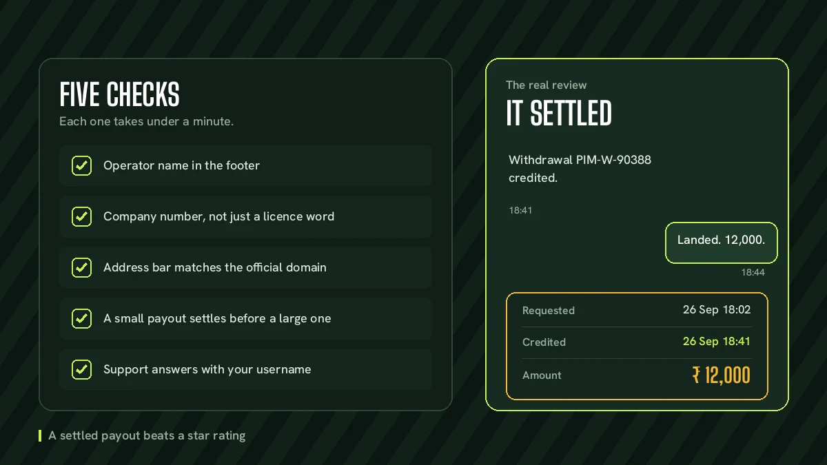 Checklist of PlayinMatch safety checks beside a settled withdrawal message