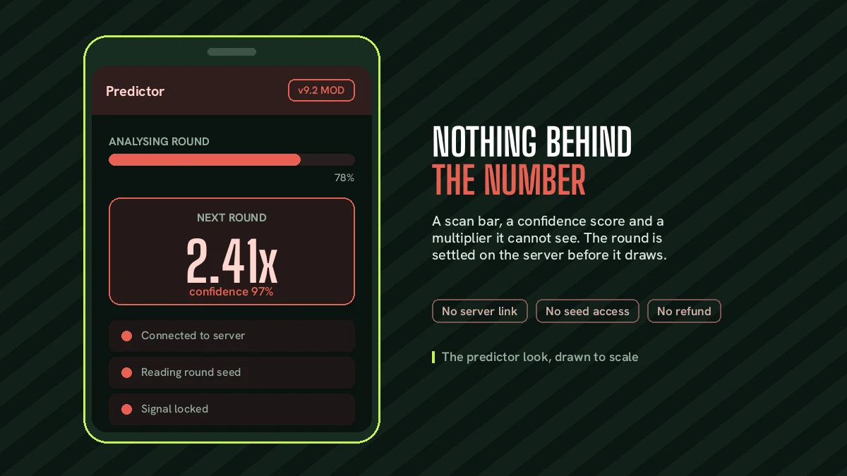 Predictor app screen claiming to forecast a PlayinMatch Aviator multiplier