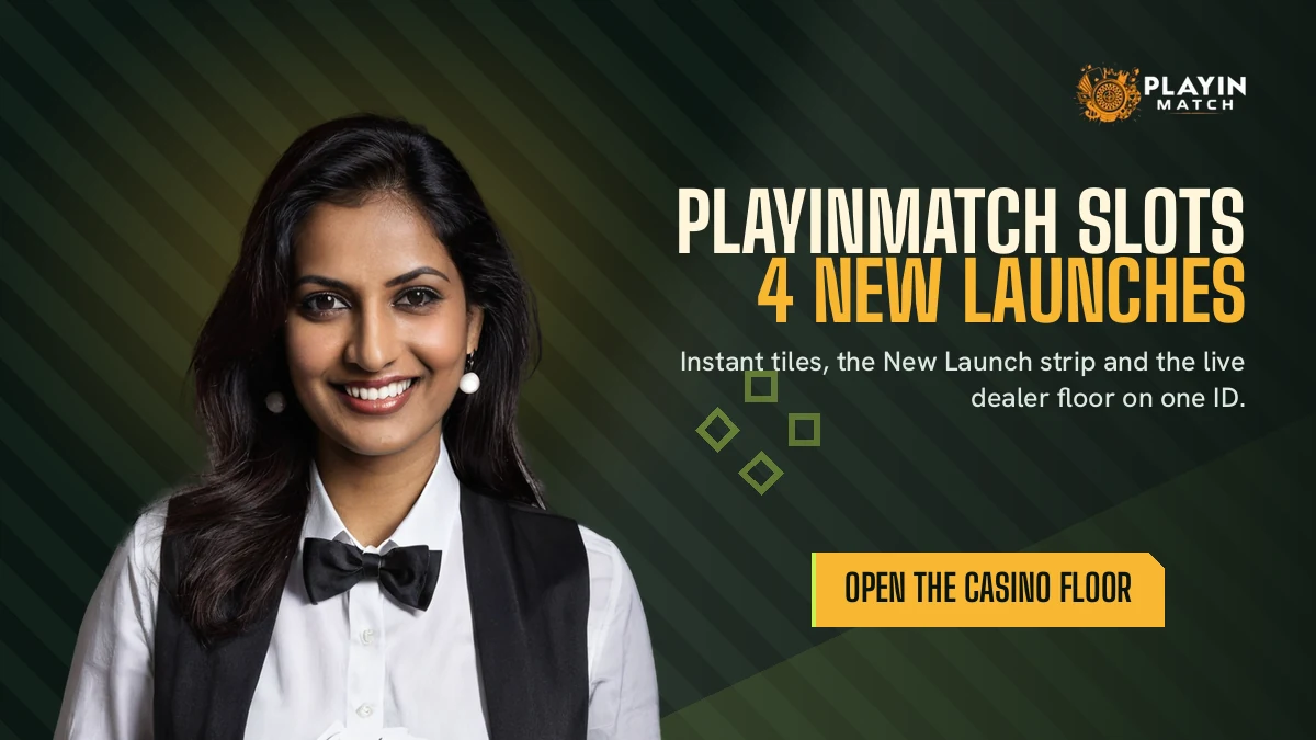 PlayinMatch slots banner under stadium floodlights, four new launches called out