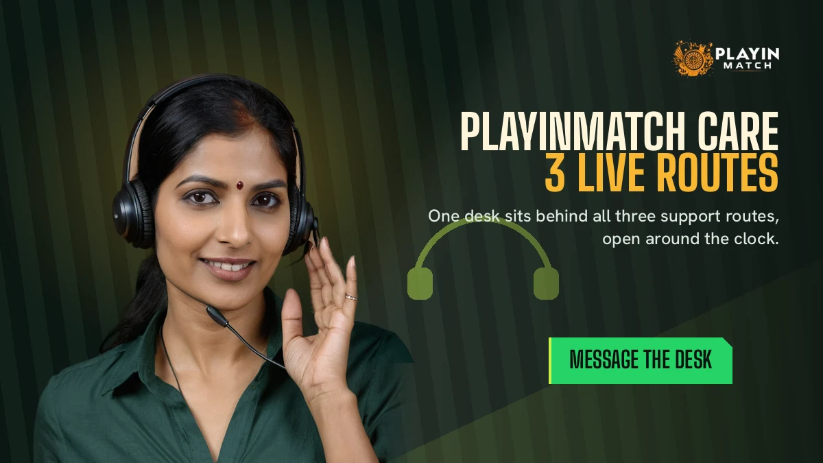 PlayinMatch support agent in a headset on the customer care banner
