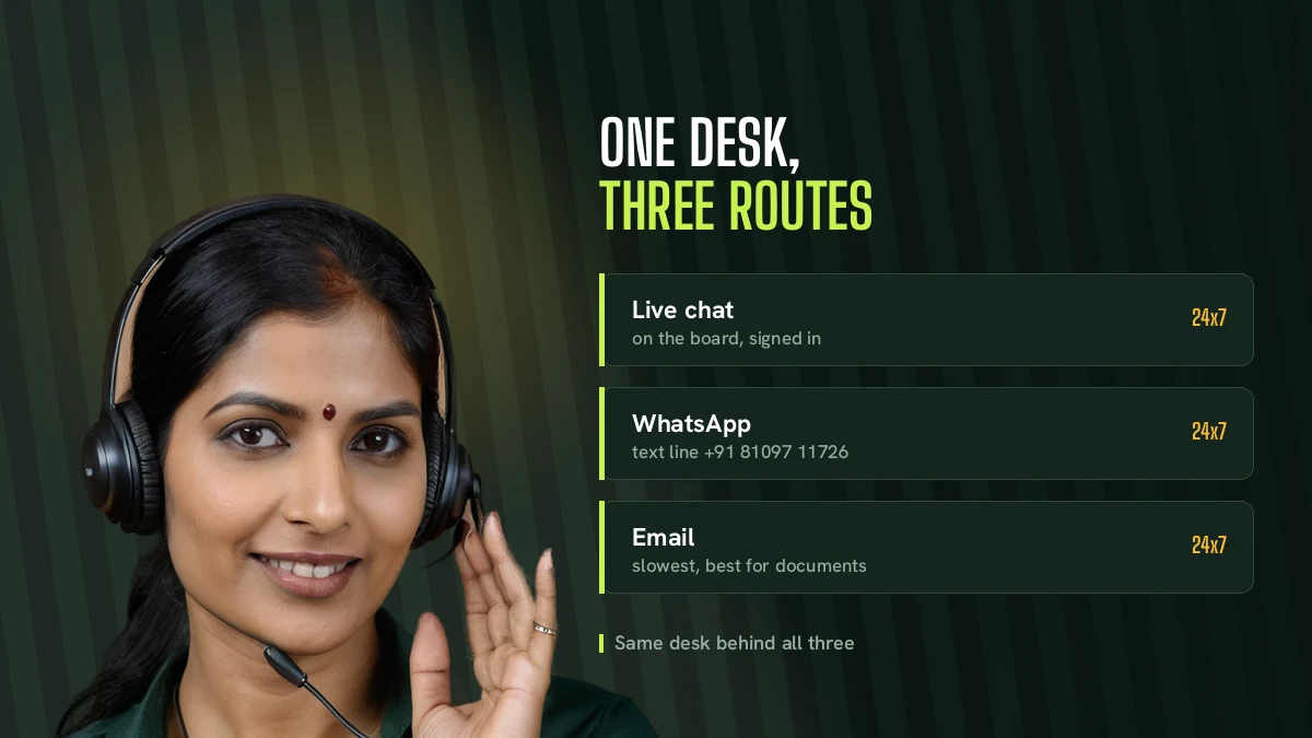 PlayinMatch support agent wearing a headset reading a customer care message
